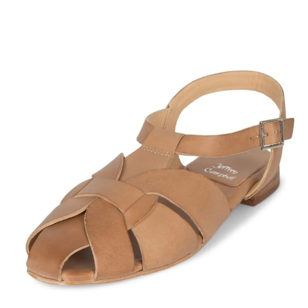 Jeffrey Campbell Reverie Fisherman Beige Woven Leather Slingback Sandals